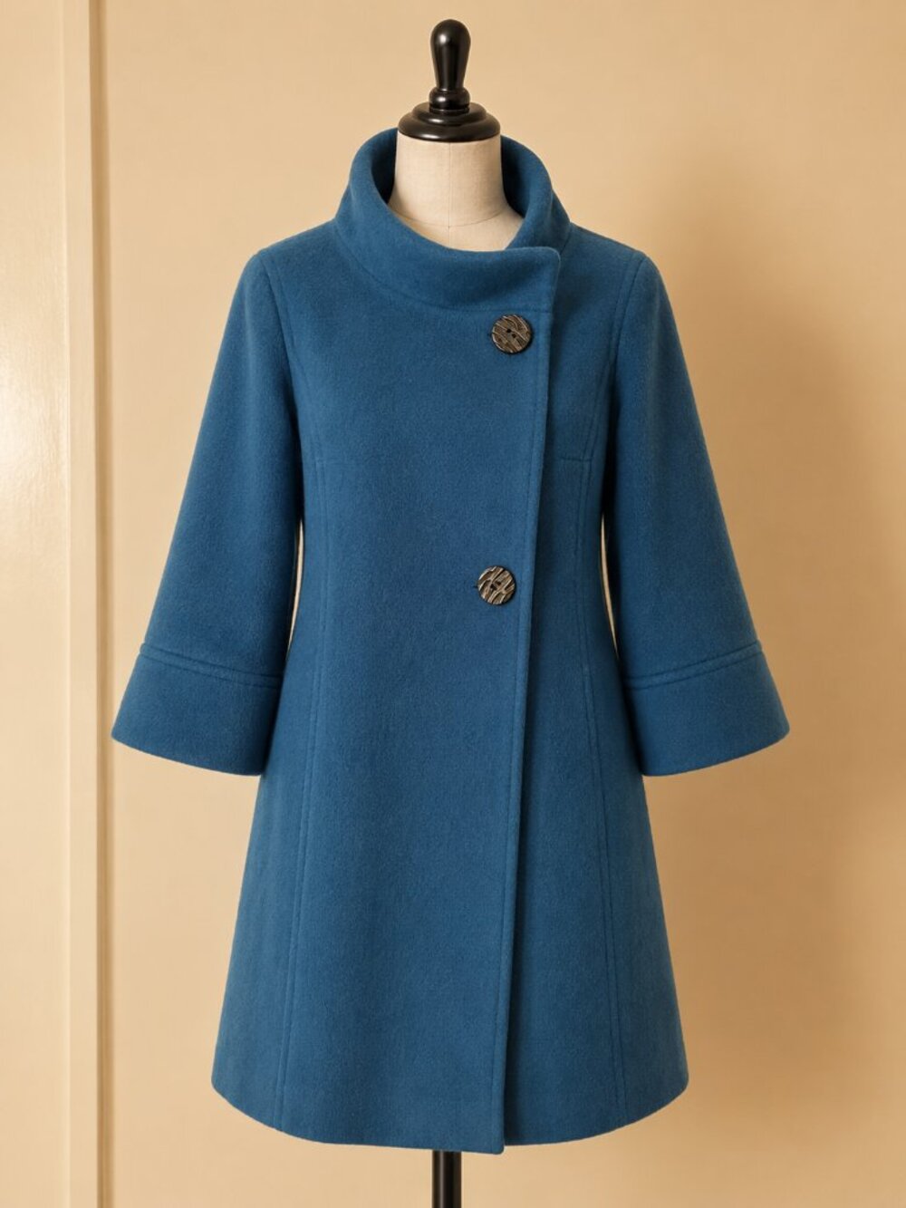 LeeLims Vintage Wool Blend Coat – Sapphire Blue Oversized Korean Winter Coat